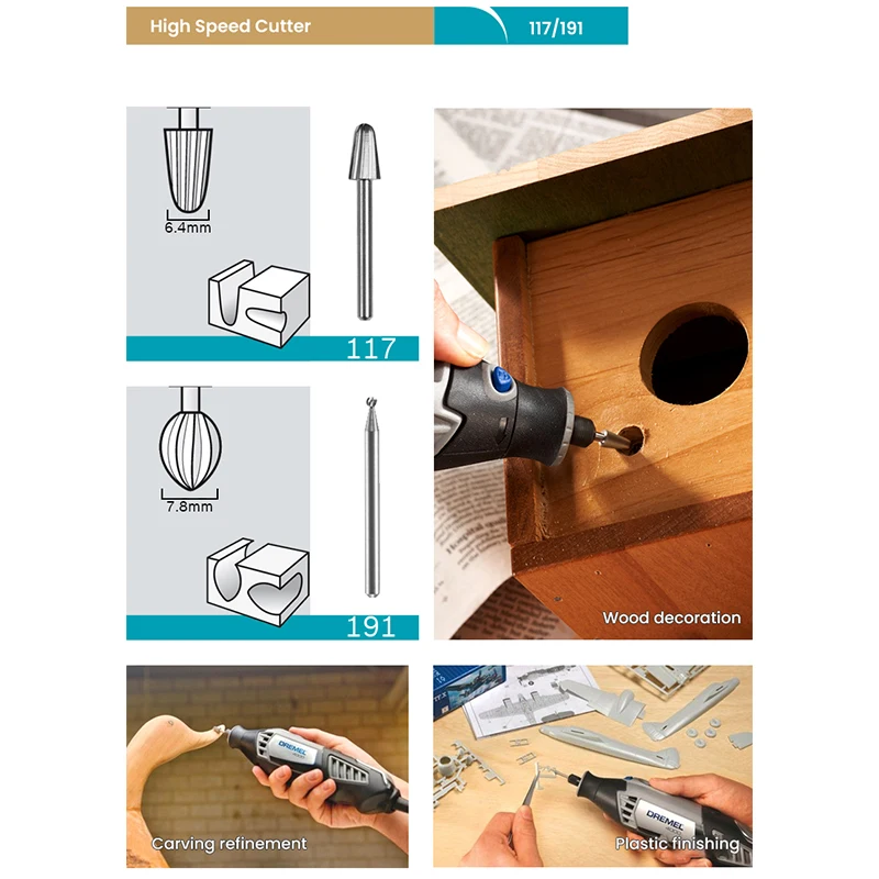 Imagem -04 - Ferramenta Dremel Engraving Cutter Acessório Rotativo Carving Bit High Velocidade Cutter 105 106 107 108 111 117 191 7103 7105 7122 7134