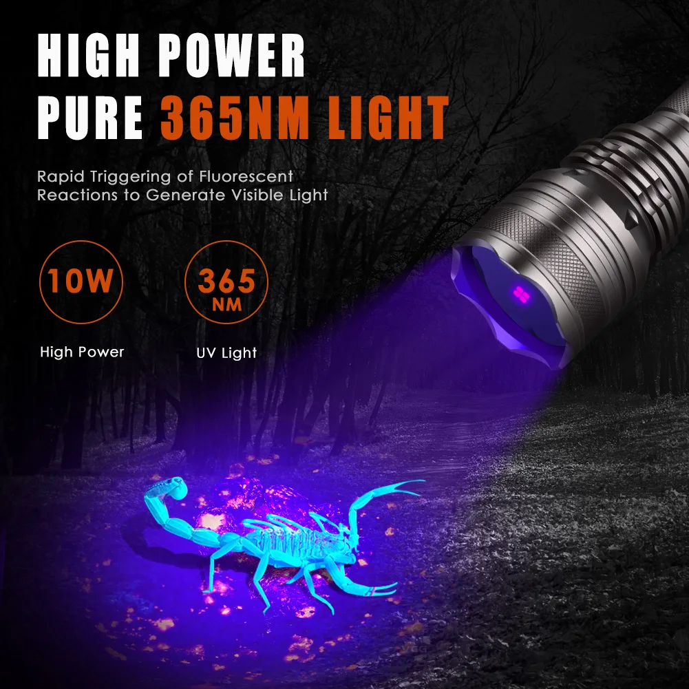 UniqueFire X5 UV365NM Black Light LED Flashlight Ultraviolet with Filter-Detector for Dog Pet Urine Stains Bed Bugs and Scorpion