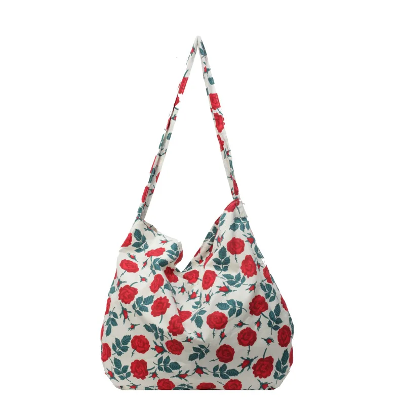 

Summer floral cloth bag large capacity rose canvas bag beach bag single shoulder tote bag new shopping bag