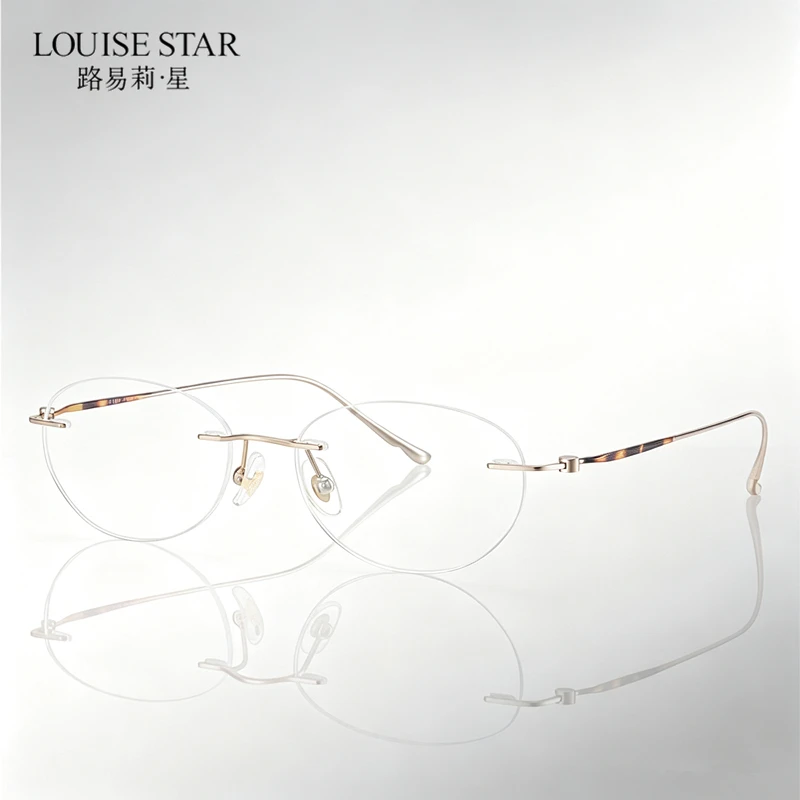 Rimless Pure Titanium Prescription Eyeglasses for Women Super Light Oval Optical Frame Tortoise Temples Myopia Glasses Custom