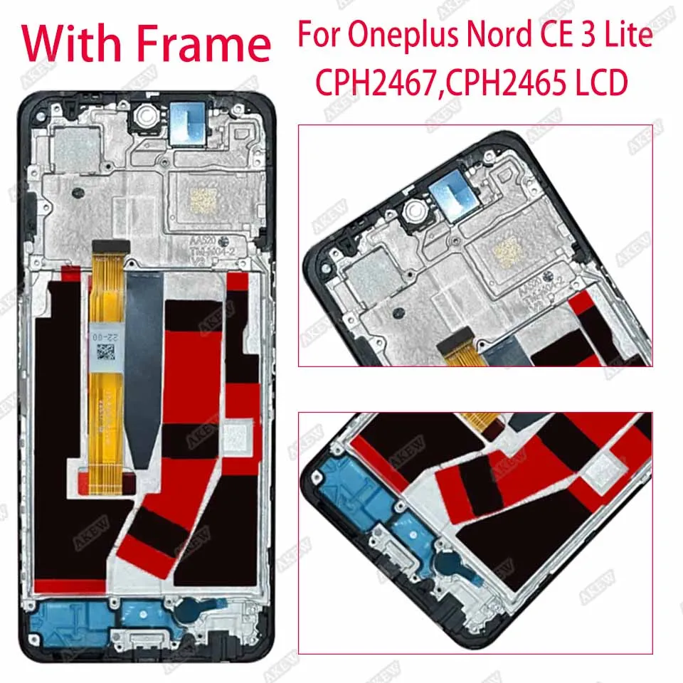 AKEW untuk OnePlus Nord CE 3 Lite layar LCD CE3 Lite layar sentuh CPH2467 CPH2465 Digiziter rakitan CE3Lite suku cadang pengganti