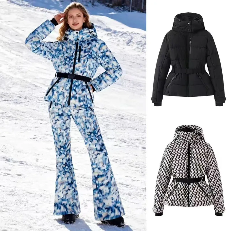 Women 2026 Autumn Winter New Multi Color Ski Series Waist Cinching Hooded Cotton Padded Jacket Coat Trendy Chic Fashion Warm Hit