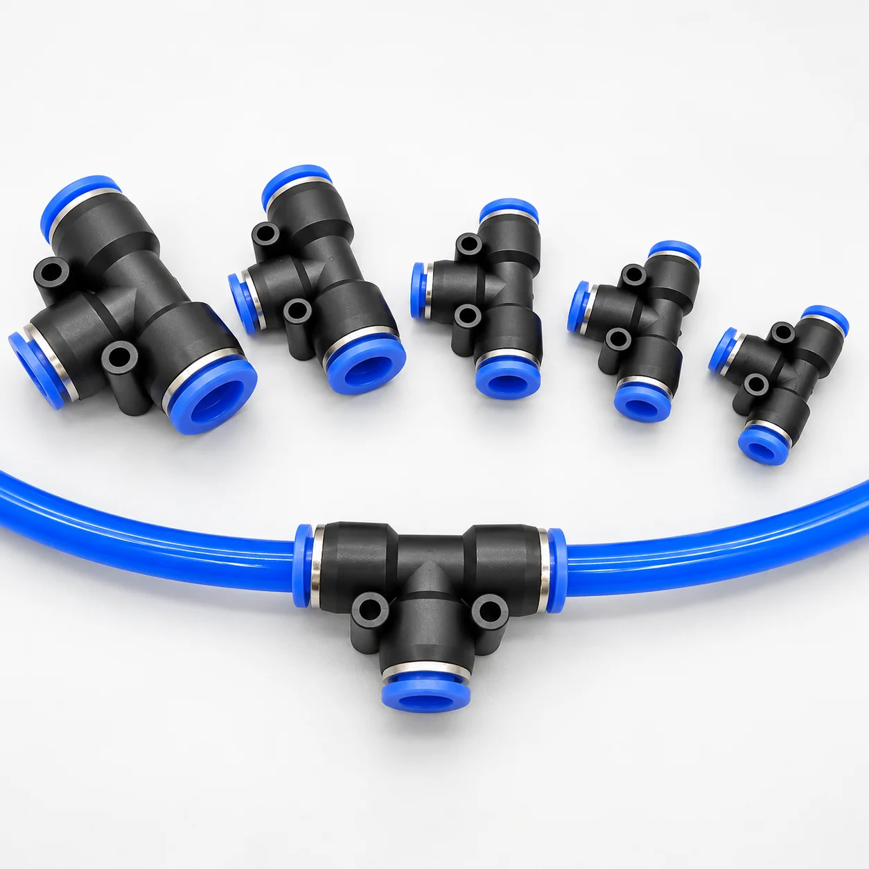 PE T Shape Pneumatic Quick Connector 4mm 6mm 8mm 10mm 12mm 14mm 16mm OD Push In Air Gas Hose Tube Three Way Pipe Fitting Adapter
