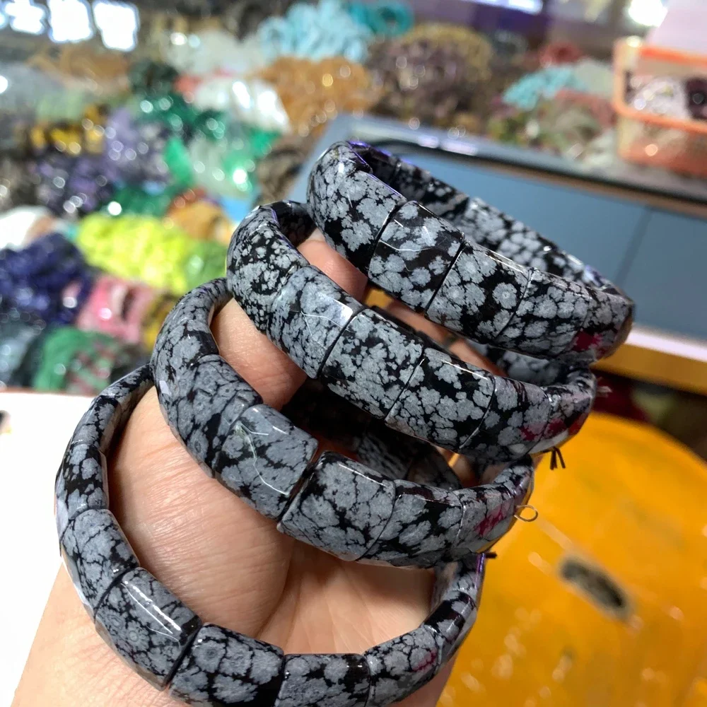 

Natural Snowflake Obsidian Stone Beads elastic Bracelet Gemstone Fashion energy Jewelry Bangle for Woman for Man Wholesale !