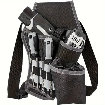 กระเป๋าคาดเอวเครื่องมือด้านเดียวสำหรับช่างไม้และช่างไฟโครงสร้างผ้าใบที่ทนทานสีดำ
