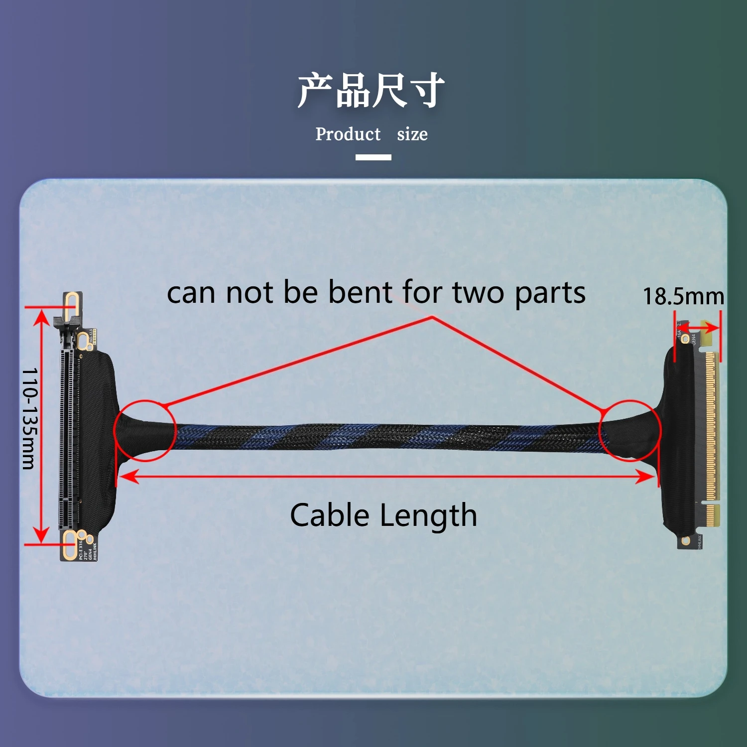 PCI-E 4.0 X16 Server 270 Degree Graphics Card Extension Cable GEN 4 Braided Mesh Silver-plated Wire GPU Adapter Cable for AI GPU
