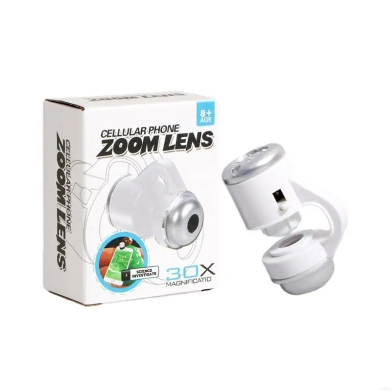 30X Magnification Cellphone Microscope with LED Light and Lens for Enhances Optical Zoom Camera Lens