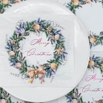 16 stücke 33*33cm 2-lagiger Weihnachts kranz glühend gestempelte Servietten bunt bedruckte Papiers ervietten Party dekoration Servietten