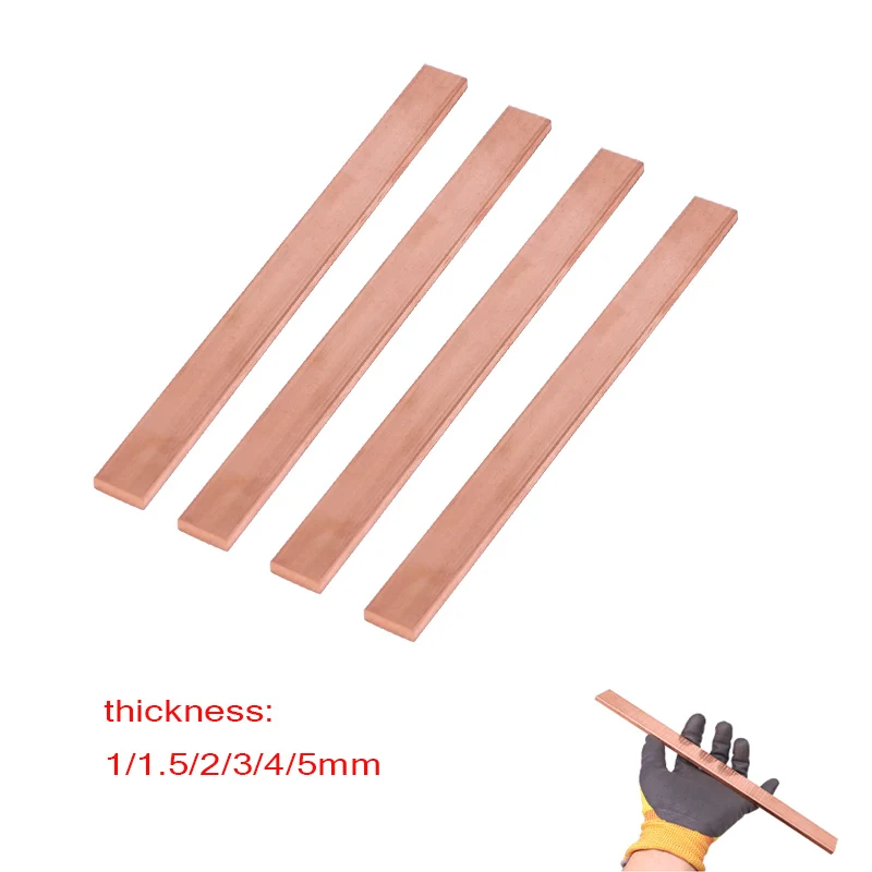 99% pure Cu flat Copper Bar Plate Metal Strip thickness 1/1.5/2/3/4/5 mm length 250 mm