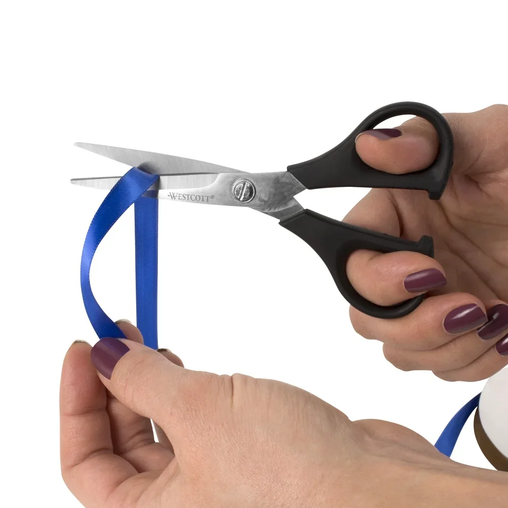 다목적 가위 세트 8인치 구부러진 손잡이 및 5인치 직선 블레이드 스테인레스 스틸 사무실 학교 가정용 2피스