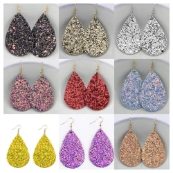 Bright Color Confetti Glitter Leather Teardrop Earrings Women Sequins Water Drop Galaxy Jewelry Gifts