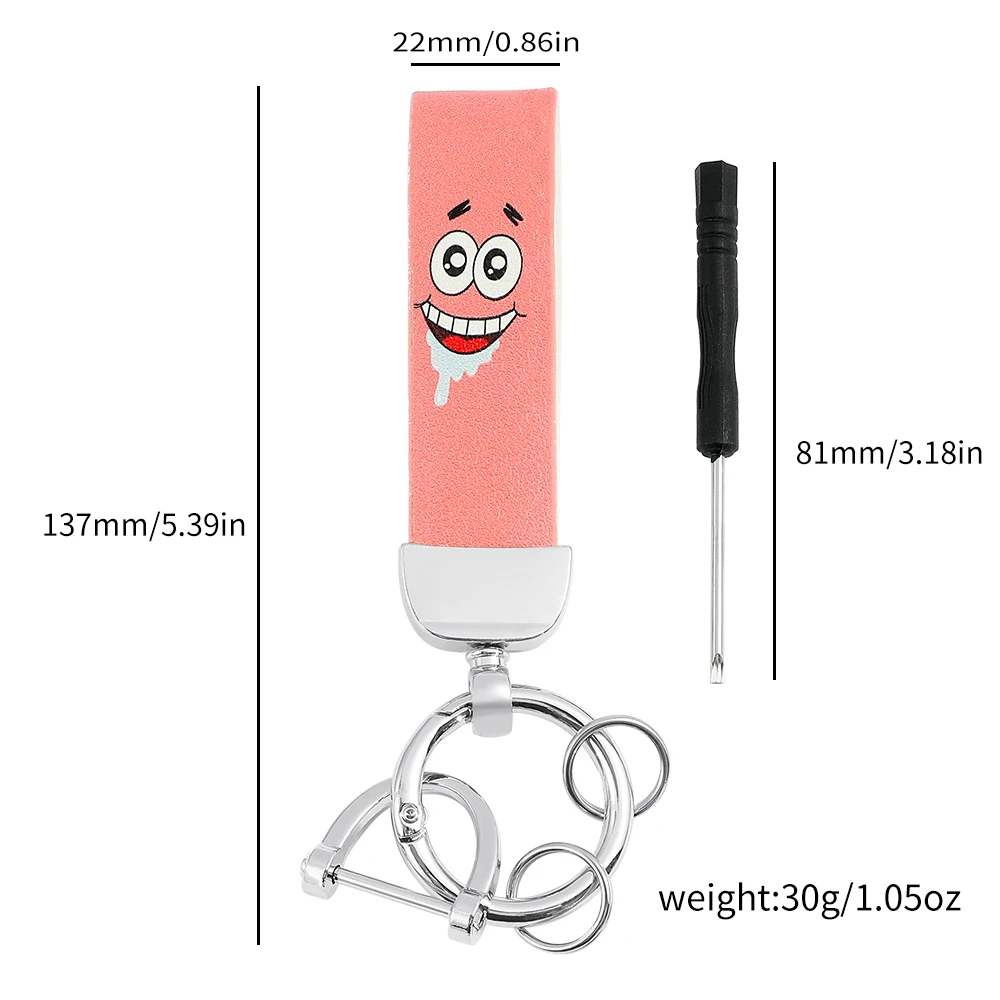 Cartoon SquarePants Leather Keychain Cute Figure Leather Badge Keyring Phone Car Pendant Key Holder Jewelry Gifts