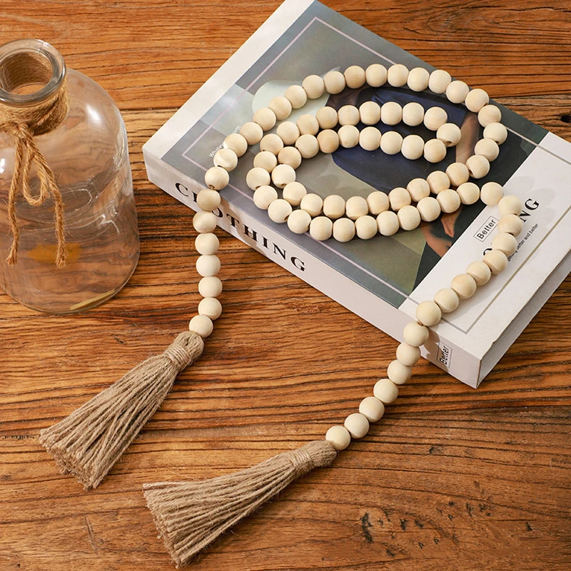 

Wooden Bead Garland With Tassels Natural Wood Bead Garlands Tassel Rustic Farmhouse Beads Tassel Wall Hanging Decoration