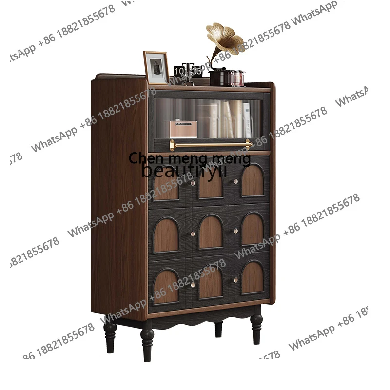 

French retro solid wood side cabinet, antique style next to the wall TV cabinet, dining side cabinet designer plant H