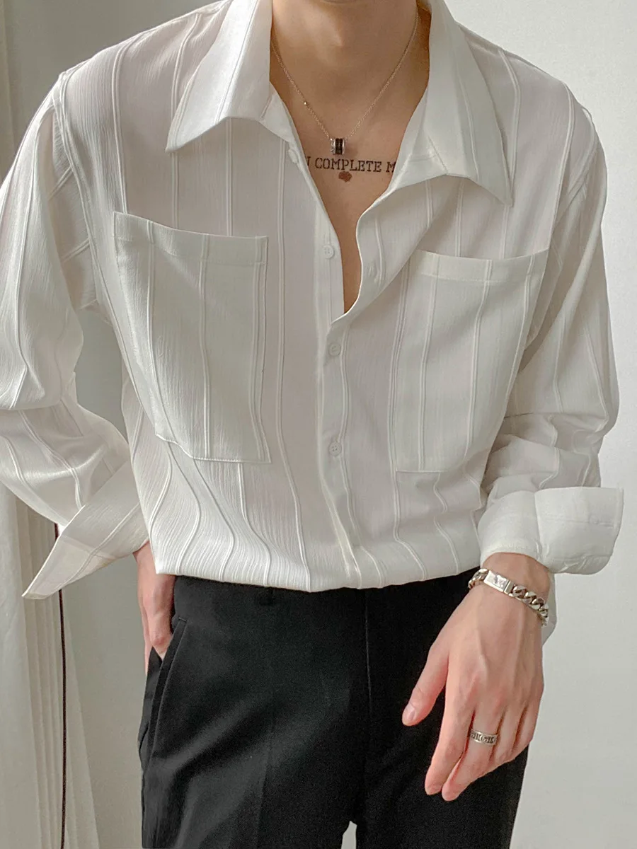 

Men's White Black Shirts 2025 Spring Autumn New Long Sleeve Shirt Solid Color Casual office suit shirts Top