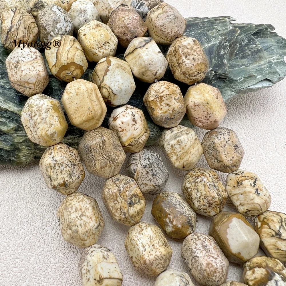 13*18MM Faceted Large Natural Stone Picture Jaspers Cutting Nugget Beads MY230902