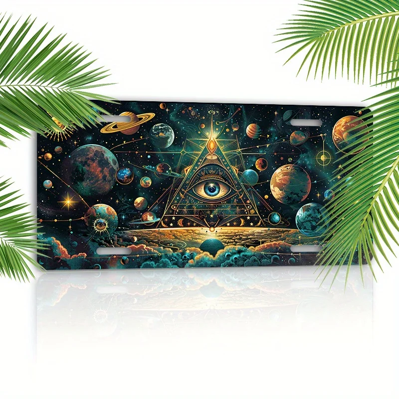 1pc All-Seeing Eye Symbol Aluminum License Plate 6x12 Inch - Anti-Scratch, UV Ink Printed, Durable Car Decorative Plate with Cos