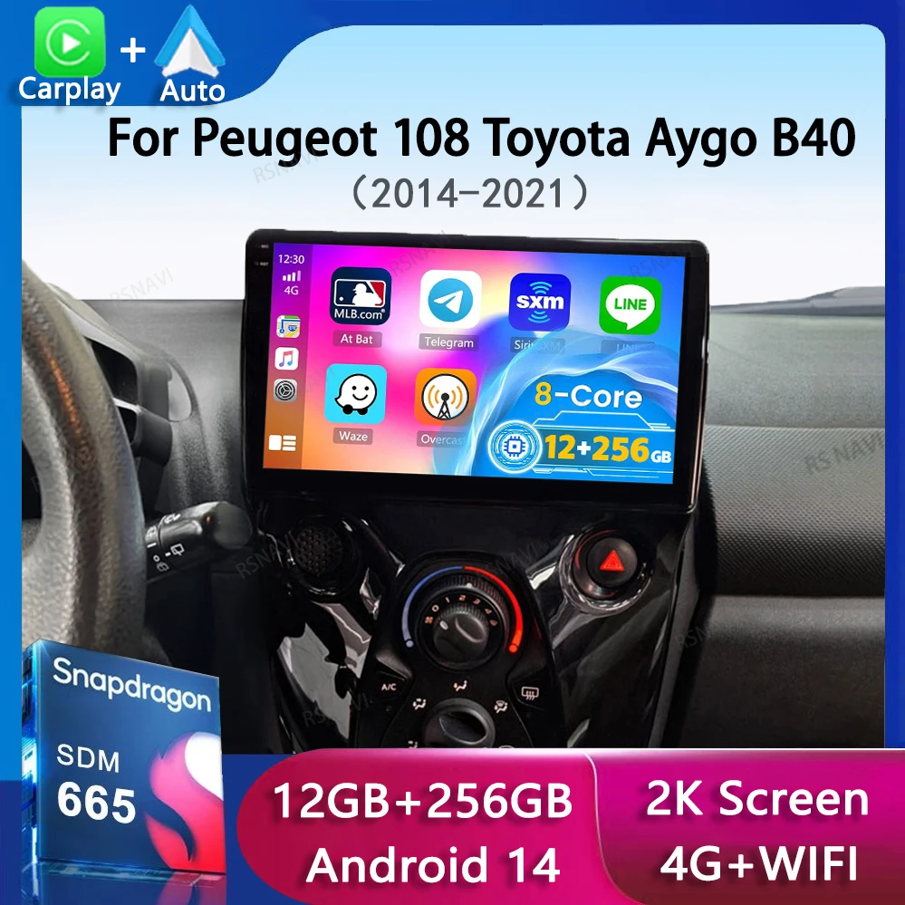 Android 14 Car Radio For Peugeot 108 For Toyota Aygo B40 2014-2021 Multimedia Video Player Navigation Stereo GPS 2din 2 din DSP