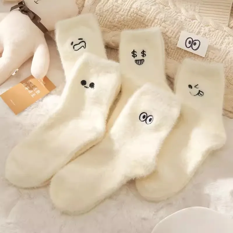 Mink Fleece Super Soft Socks for Women Ins White Winter Warm Thicken Coral Plush Socks Thermal Snow Home Sleep Floor Kawaii Sock