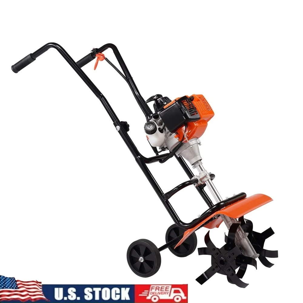 

Gas Powered Garden Tiller 31CC 4-Stroke Engine Adjustable Steel Tines Efficient Cultivator Lawn Care Easy Assembly