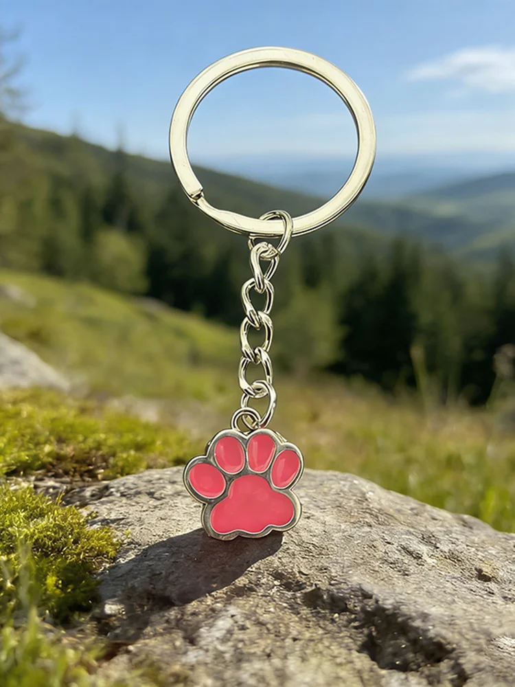 7-teiliges Set Bunte Katzenpfoten-Schlüsselanhänger aus Zinklegierung mit Emaille-Tierpfoten-Anhänger als Taschenanhänger und Geschenk – Detail 1