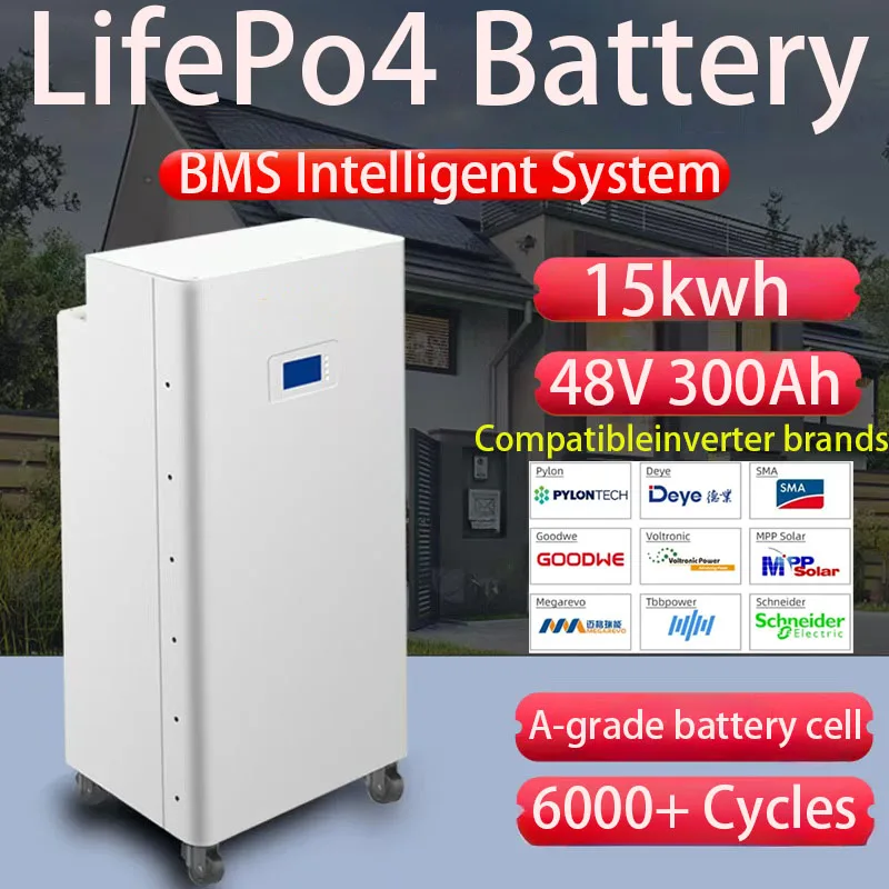 

Upgrade New 48/51V 15KWh 280-300Ah LifePo4 Battery PowerWall Home Storage Batteri Built-in BMS System Bateria Solar Backup Power