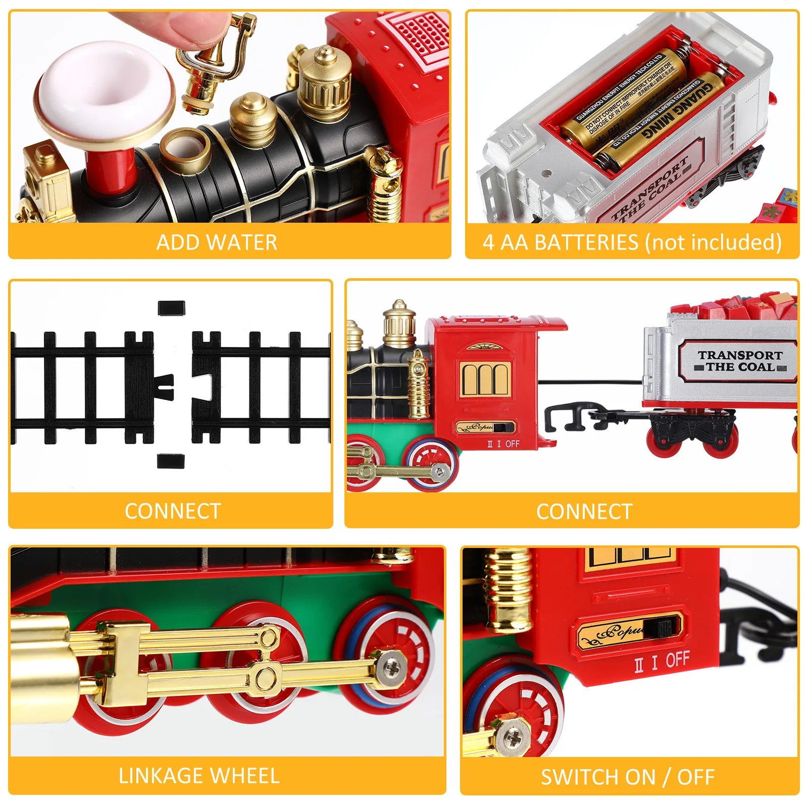 Conjunto de Trem de Natal com Motor a Vapor Elétrico, Trilhos Retos e Curvos, Luz e Som Realistas, Presente para Crianças