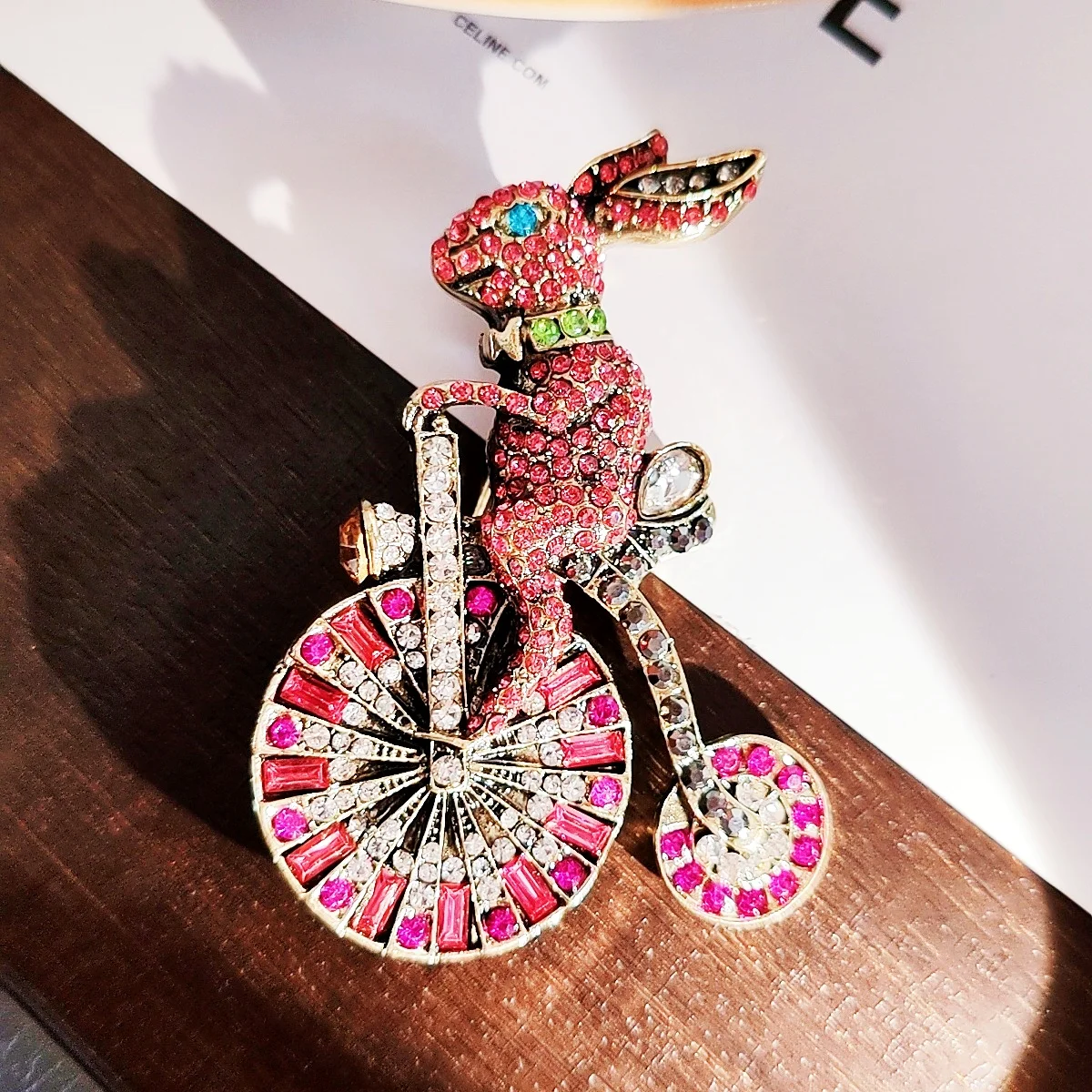

Medieval animal creative little rabbit riding bike pin small suit brooch