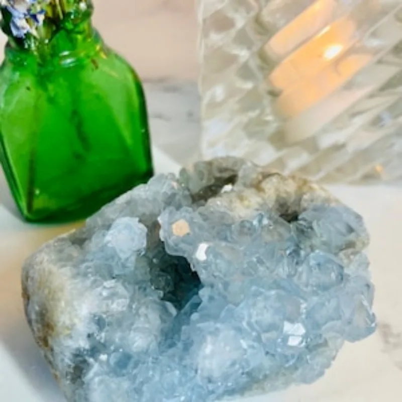 Raw Natural Celestite Geode Free Form Cluster. Ethically and Faire Trade Sourced. Intuitively Chosen.