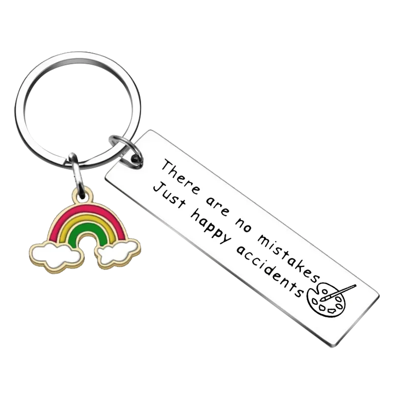 Artist Keychain There are No Mistakes just Happy Accidents Inspirational Key Rings Art Teacher Gifts