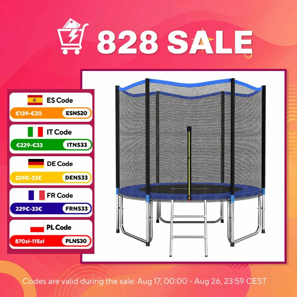 SPORTNOW Cama Elástica Niños Exterior con Red de Seguridad Escalera Azul