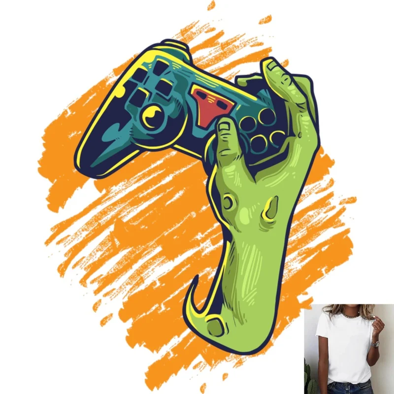 Fun Game Controller Zombie Hand Heat Transfer White Ink Iron - on Patch, Trendy Pattern, Suitable for T - shirts, Canvas Bags,
