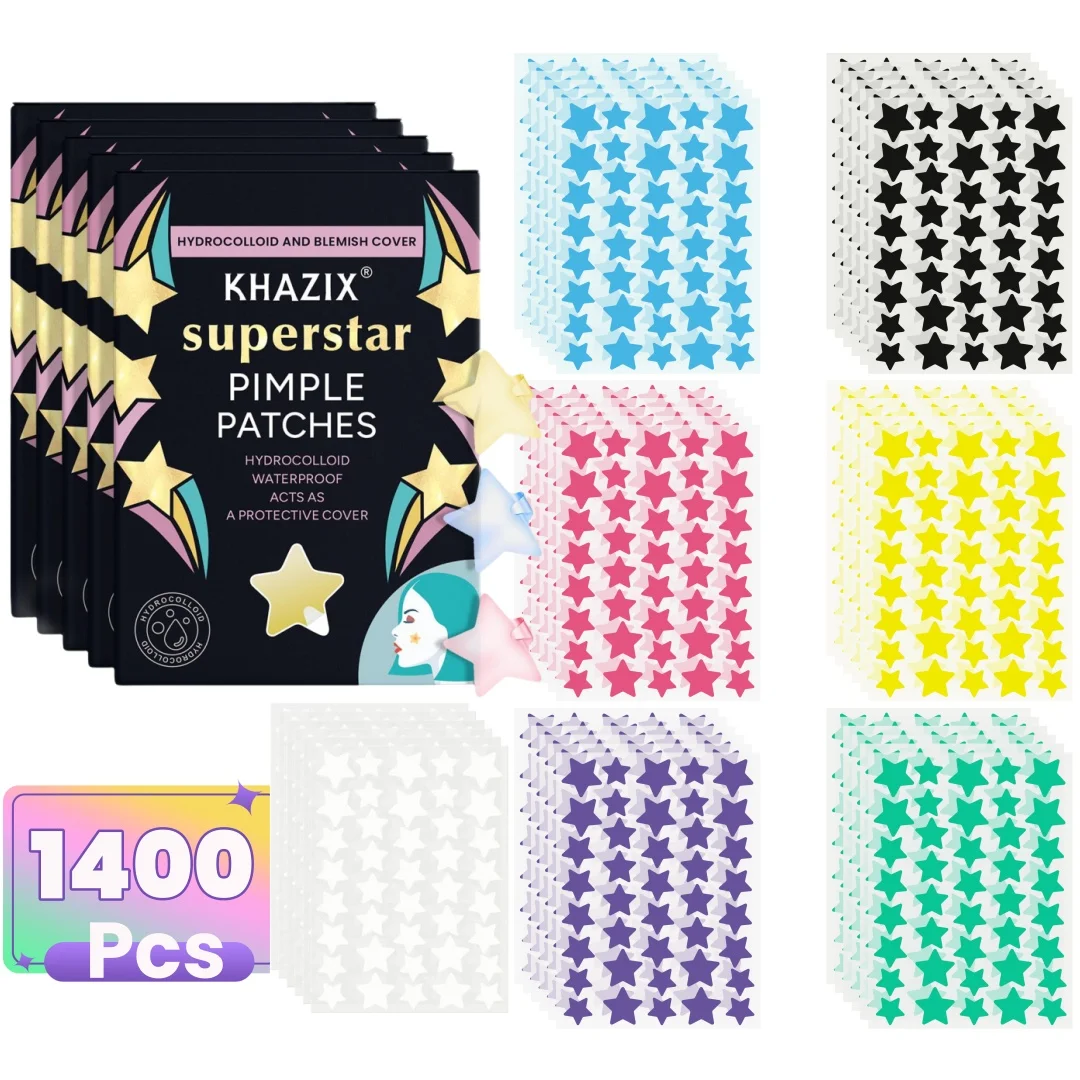1400pcsHigh-Grade Star Cartoon Acne Patch - New Trendy Facial Essential Multi-Spec & Multi-Color Invisible Skin Care Patch.