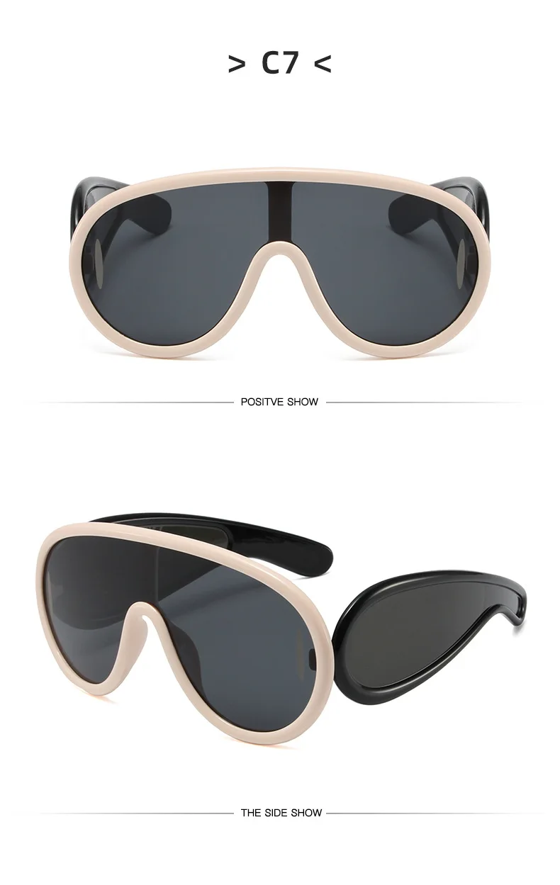Y2K Sport Punk Sonnenbrille Frauen Männer Einteilige Sonnenbrille für Damen Luxus Marke Übergroßen Steampunk Brillen Goggle UV400 – Detail 14