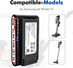 Vacuum Cleaner Battery DJ96-00221A, VCA-SBT90, VCA-SBT90E for Samsung Jet 75, Jet 90, Jet75, Jet90, VS70, VS9000, VS20T7532T1