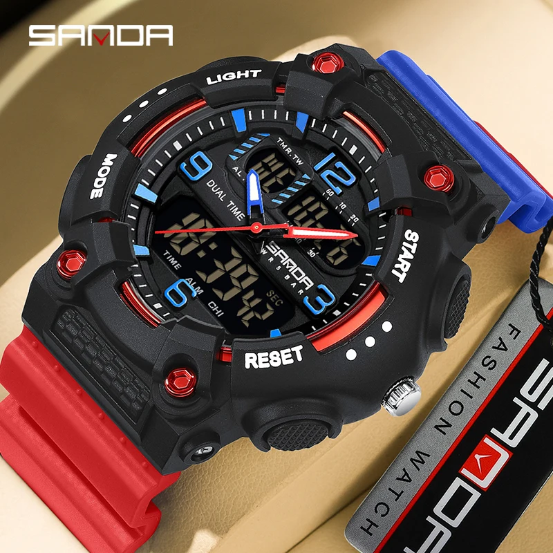 

SANDA 6181 Digital Watches Sport Watch 5Bar Waterproof Sport Men Military Dual Display Wristwatches Relogio Masculino watch