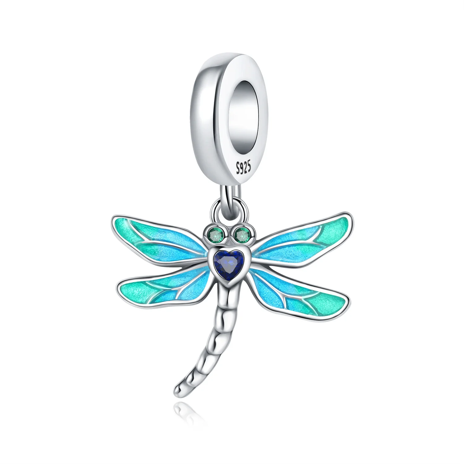 CYCUFF 925 Sterling Silber Gradient Libellen-Insekten-Anhänger Perlen für DIY Armband Halskette Schmuck Souvenir Geschenke