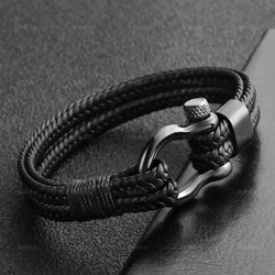 New Trendy People Creative Explosion Style Punk Style Braided Horseshoe Buckle Men's Bracelet Fashion Trend Bracelet