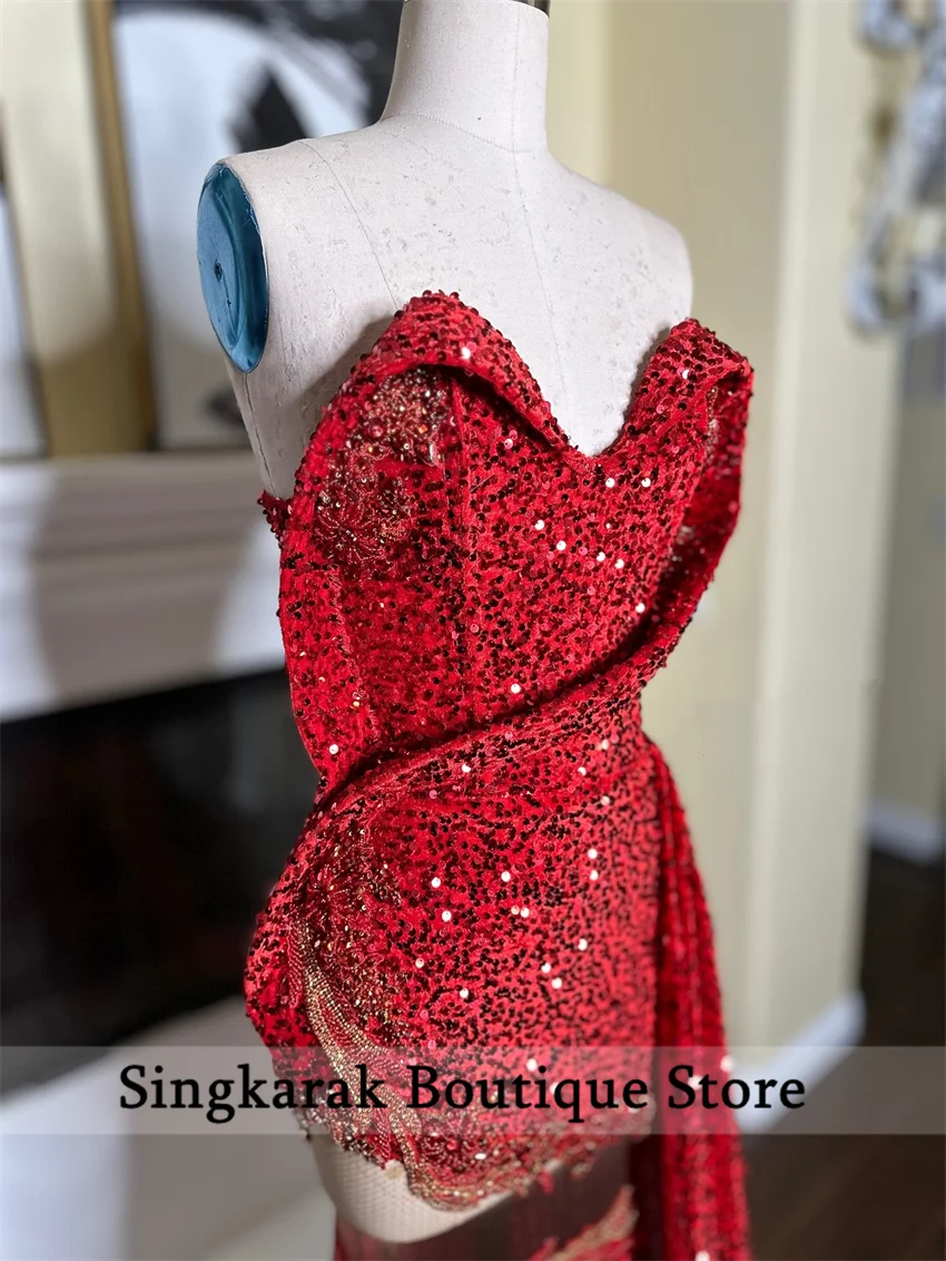 Vermelho brilhante trompete longo vestidos de baile para menina negra lantejoulas brilhantes diamantes gemas personalizado aniversário noite gala vestido