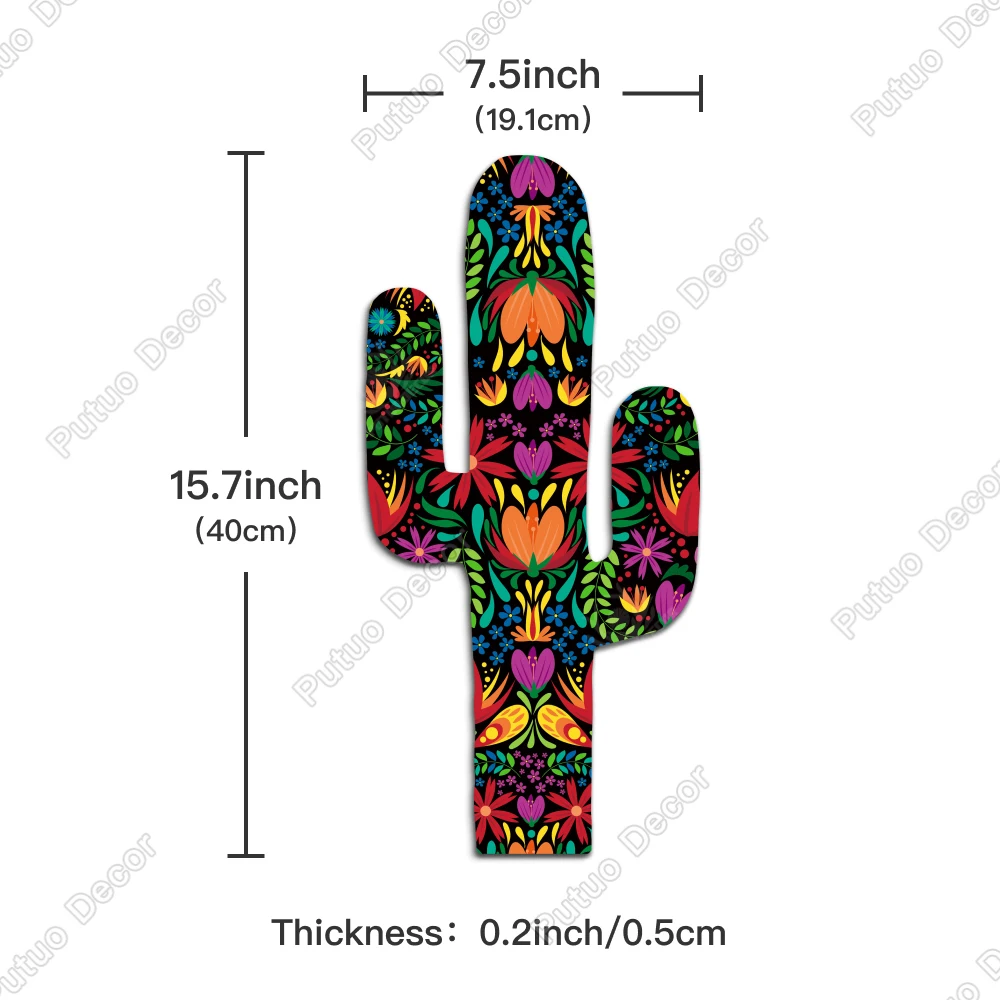 Putuo Decor 1Pc Mexican Style Cactus Shaped Wooden Signs, Decoration Wall Art Painting Decor for Home Living Room Bedroom