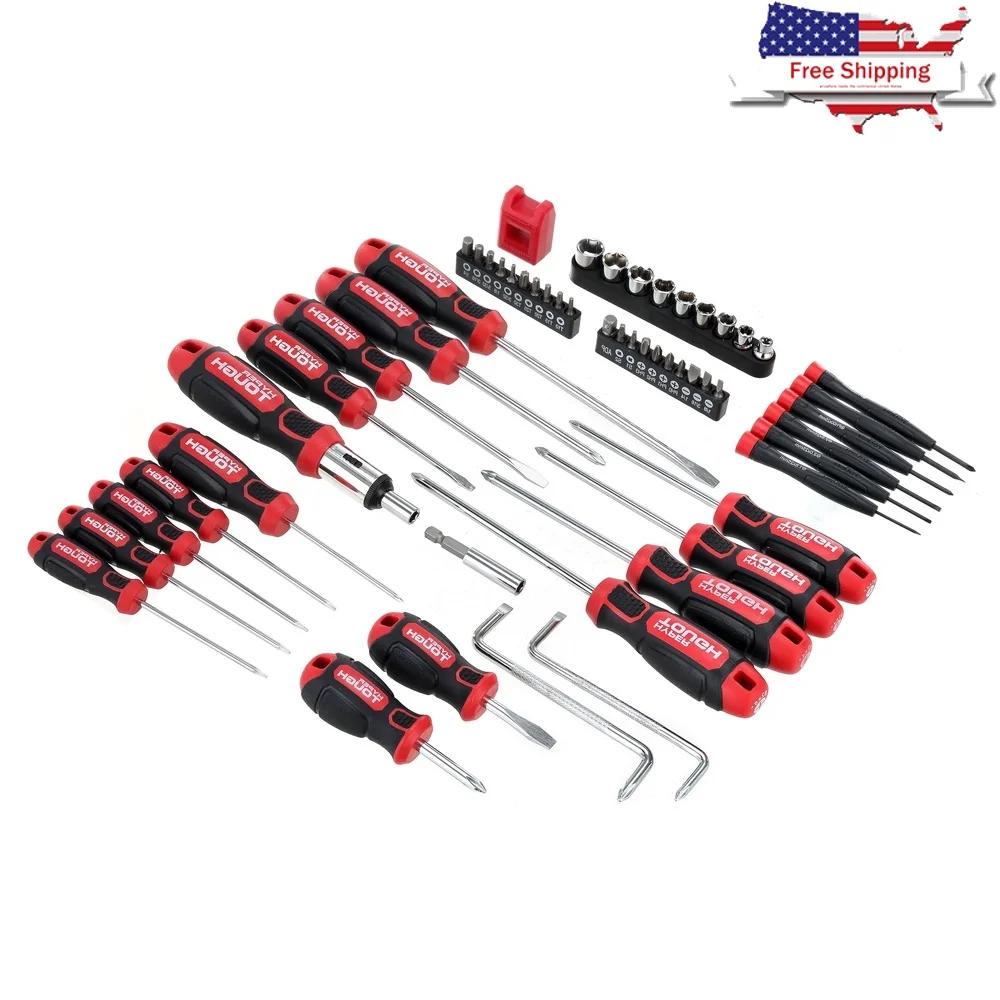 

Набор отверток из 55 предметов с закаленными лезвиями, нескользящие ручки с мягкой ручкой, устойчивый к ржавчине, хромированный, набор инструментов с несколькими головками