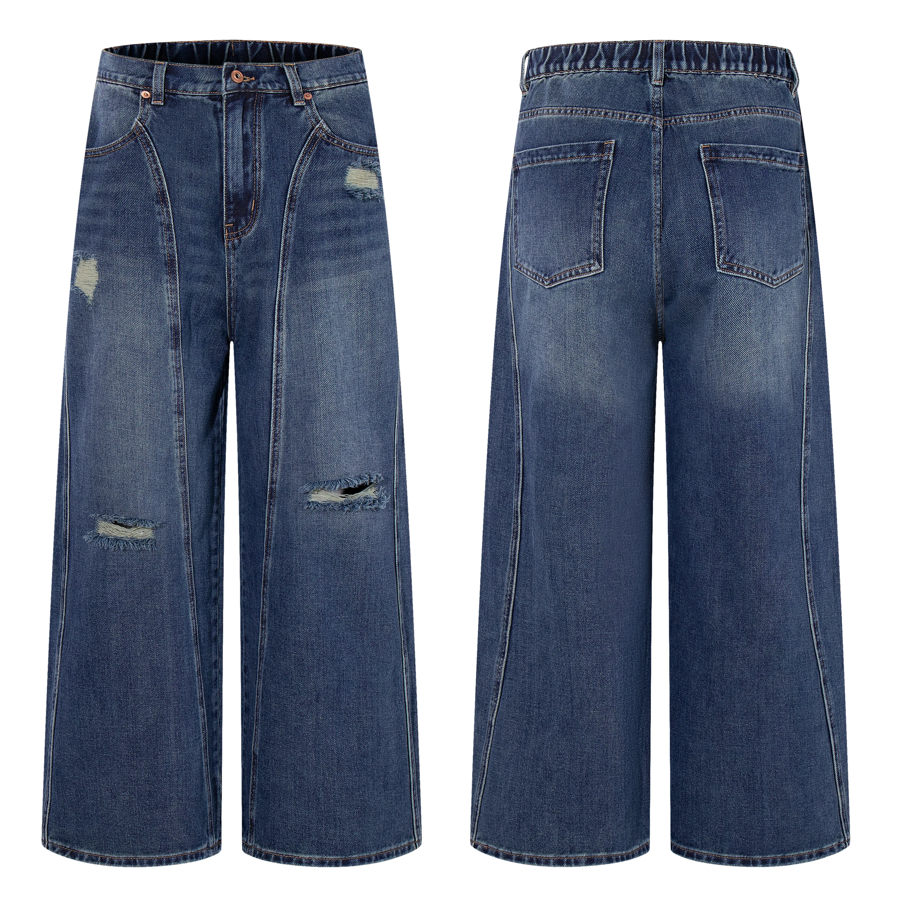 

AL80007 BLCG High Waist Super Quality Loose Fitting Denim Pants Heavy Thick Unisex Fashion Art Stylish Hand Painting Jeans