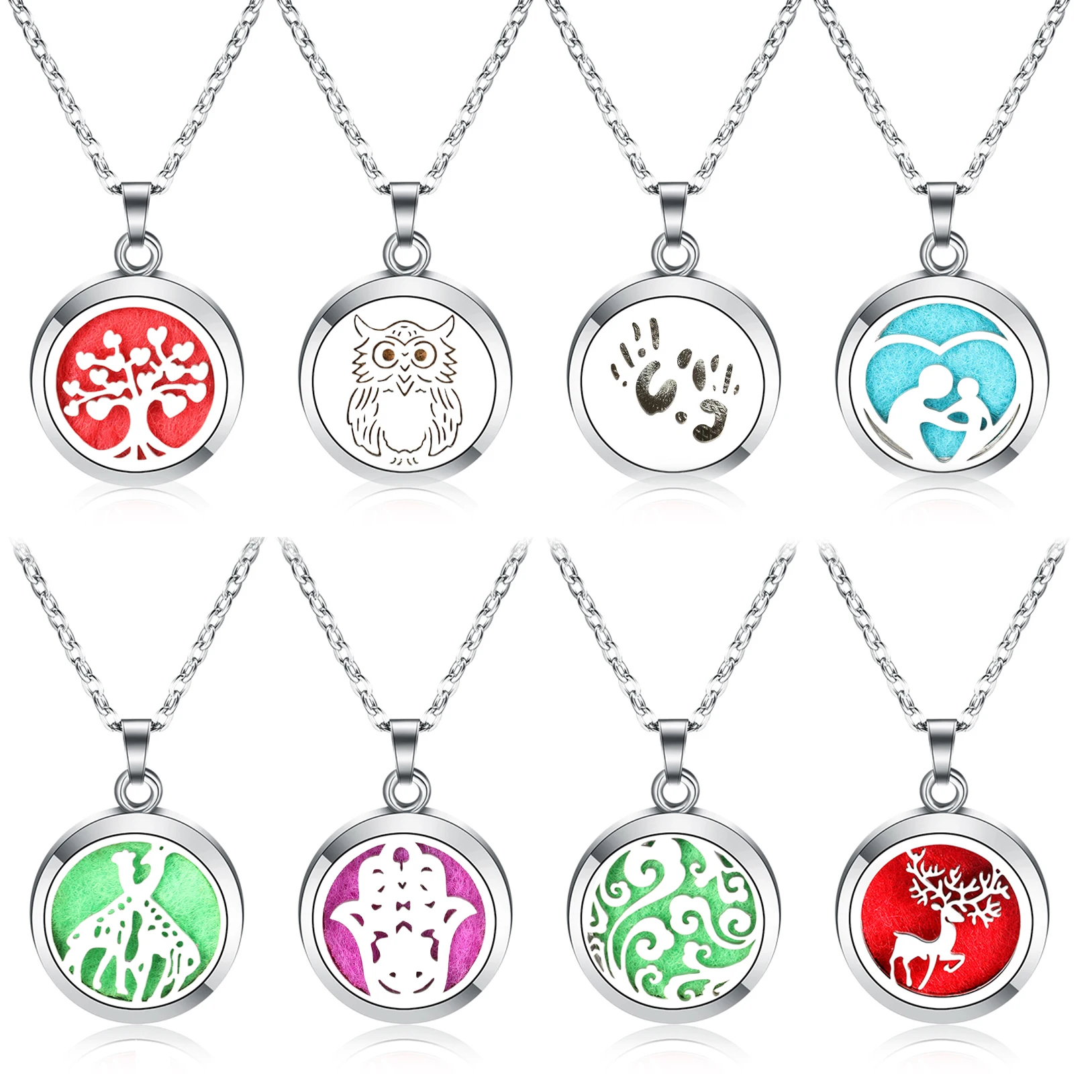 Neues Tier Design 28mm Aroma therapie Diffusor Parfüm Medaillon Anhänger Giraffe Eule Weihnachten Hirsch Edelstahl Halskette Schmuck