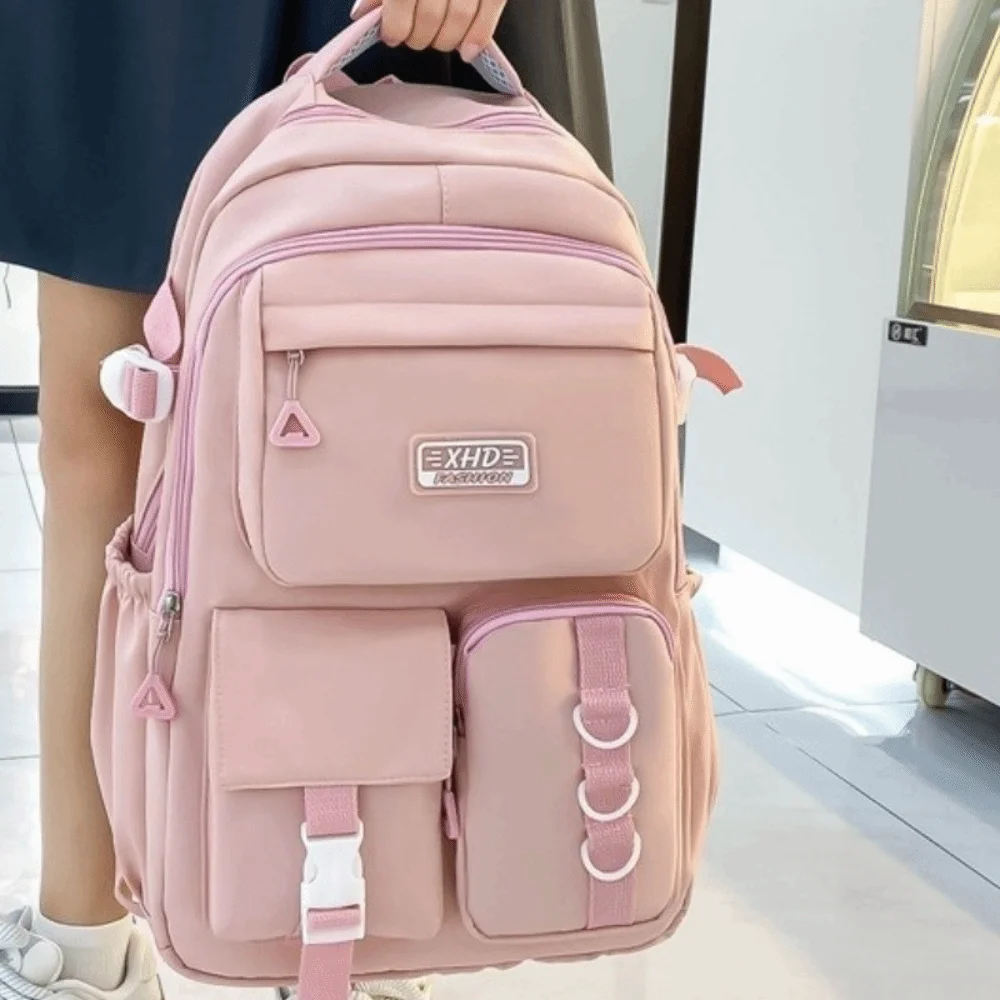 Nylon-Schulrucksack mit großer Kapazität, verstellbaren gepolsterten Schultergurten, Laptop-Fach, wasserabweisend, mehrere Taschen – Detail 11