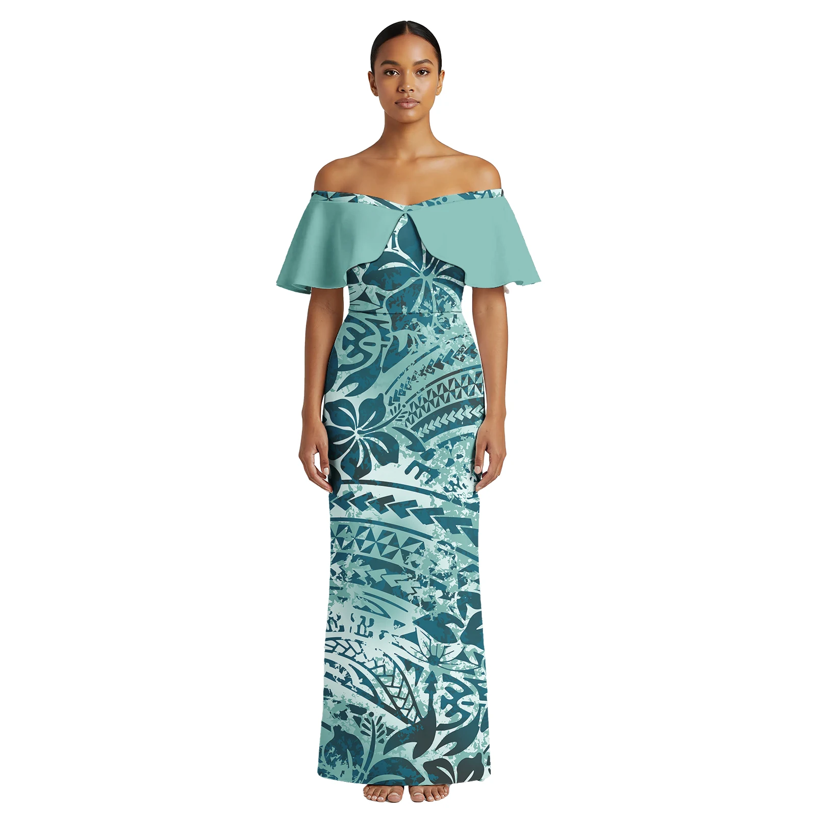 Plumeria Print Custom Logo Clothing Samoan Casual Beach Lady Maxi Skirts Polynesian Plus Size Ladies Wear Women's Aloha Dresses