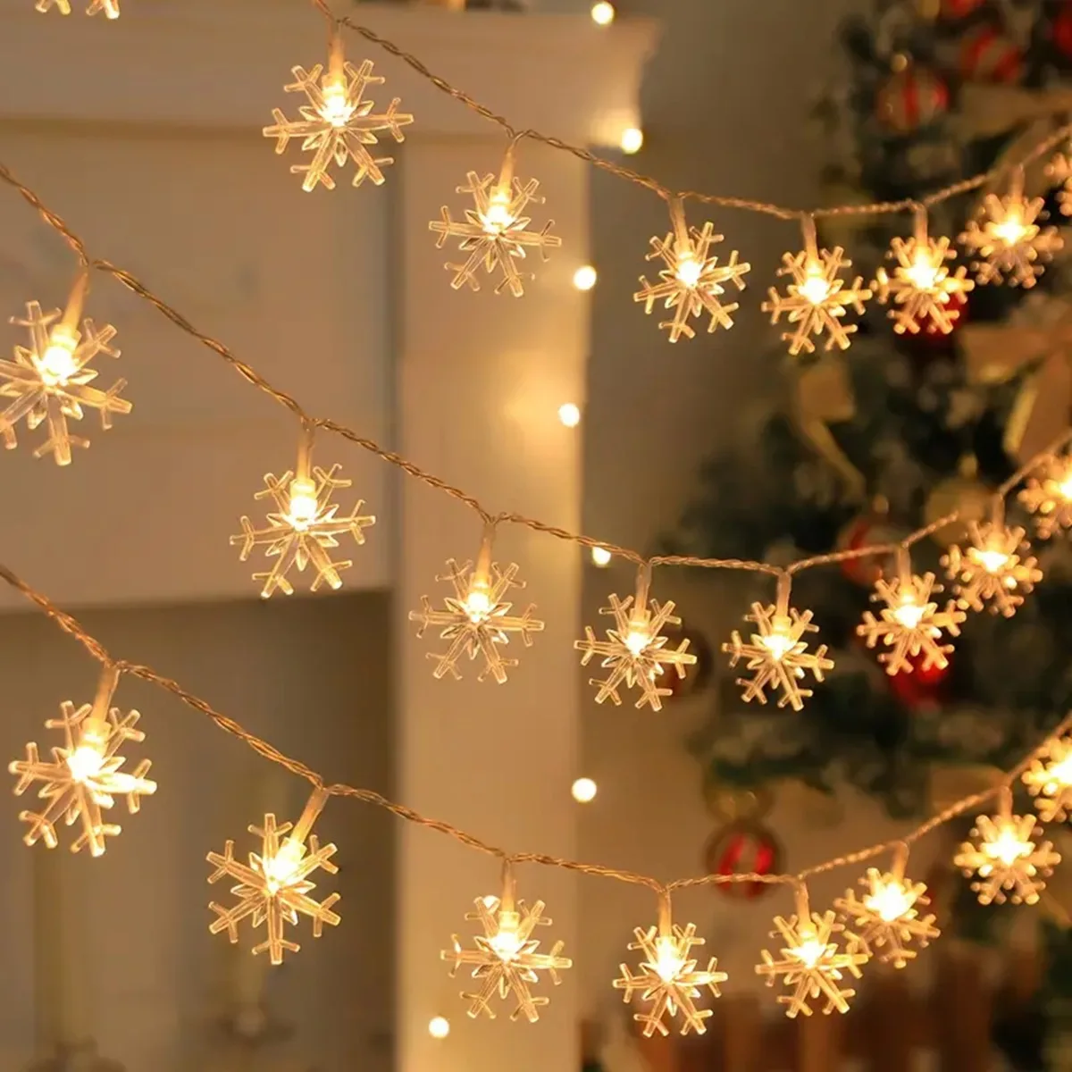 1 قطعة LED عيد الميلاد ندفة الثلج سلسلة ضوء داخلي وخارجي معلق الإضاءة الزخرفية الجنية جو مصباح لحديقة الطرف