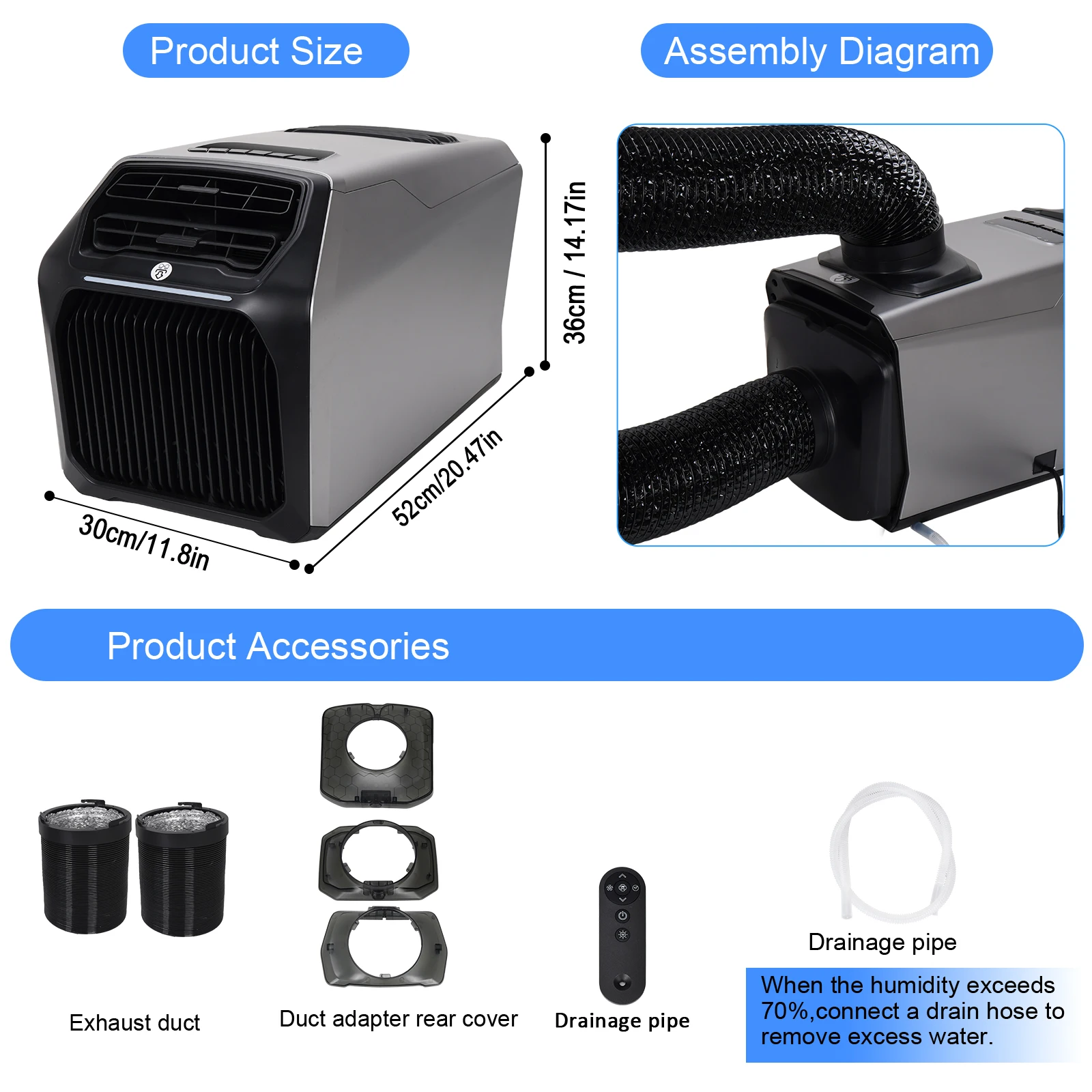 

6800BTU Portable Tent Air Conditioner Cool & Heat AC Unit for Camping RV Truck Car Outdoor Use