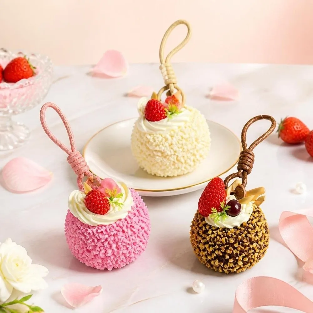 Creative Realistic Simulation Cake Keychain Strawberry Decoration Mousse Cake Pendant Chocolate Fruit Cream Cake Hanging Youth