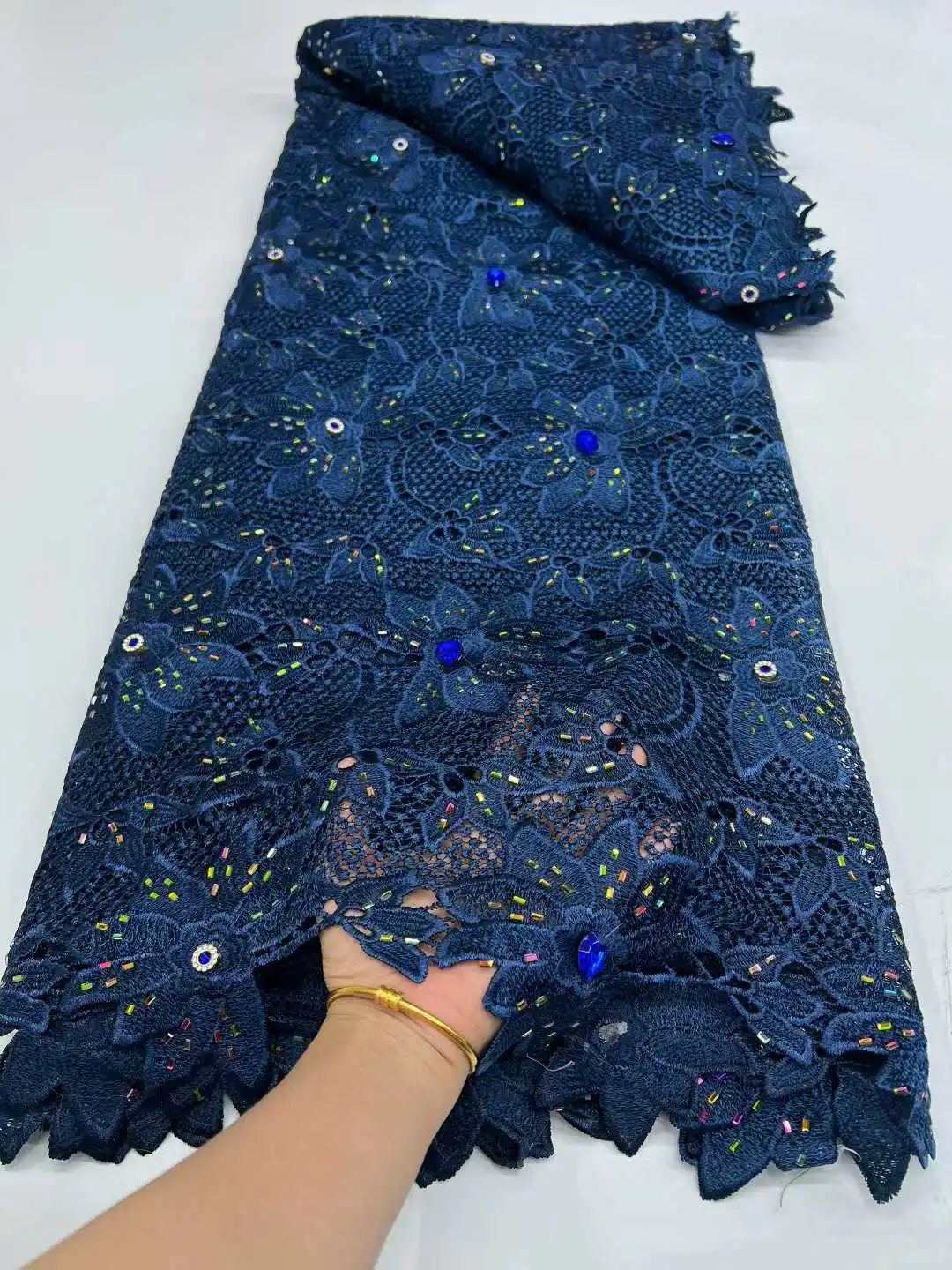 

Hot Sales 5 Yards African Guipure Cord Lace Fabric 2026 Latest Nigerian Water Soluble Lace for Women Party Dress