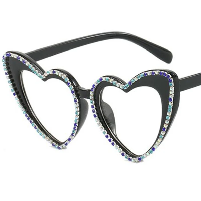 Women Optical Glasses Fashion Retro Eyeglasses Personality Asymmetric Heart Spectacles Oversize Frame Eyewear Diamonds Google